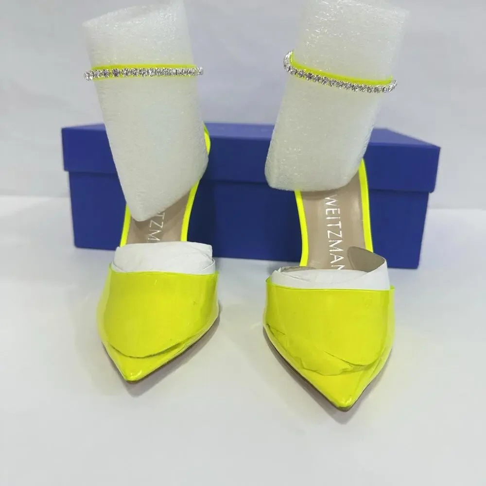 Stuart Weitzman 100‎ Strap Pump Neon Yellow Heels Bold Bright Stiletto Shoe